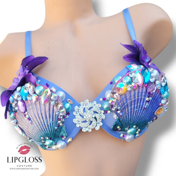 Purple Gradient Rhinestone Shell Bra