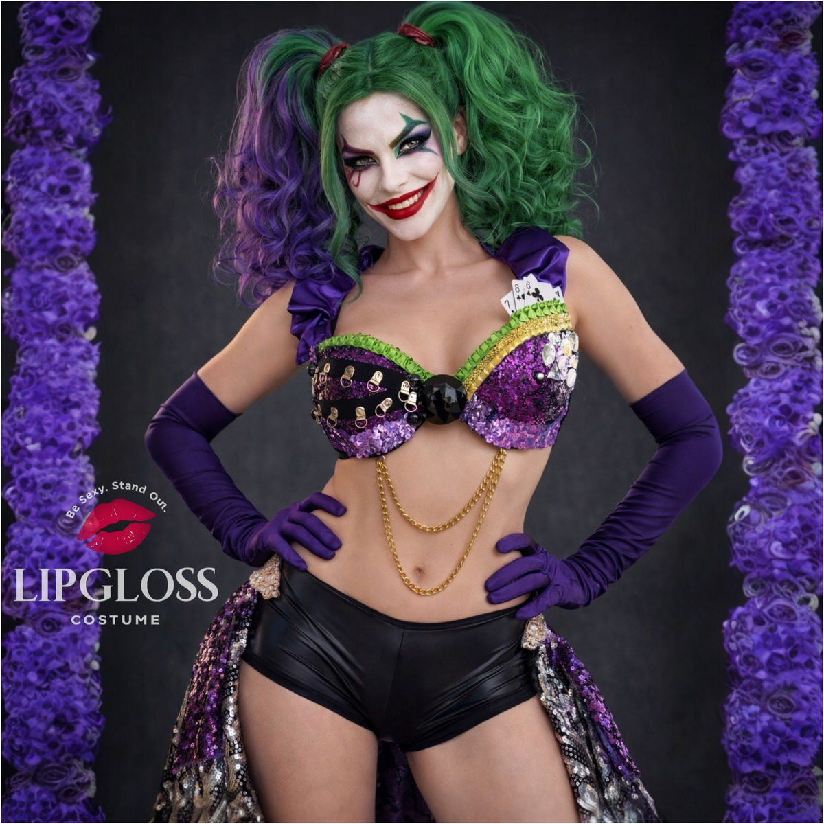 Purple Joker Sequin Costume Set
