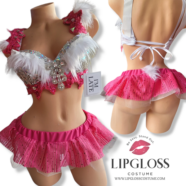 Sexy White Hot Pink Rabbit Alice in Wonderland
