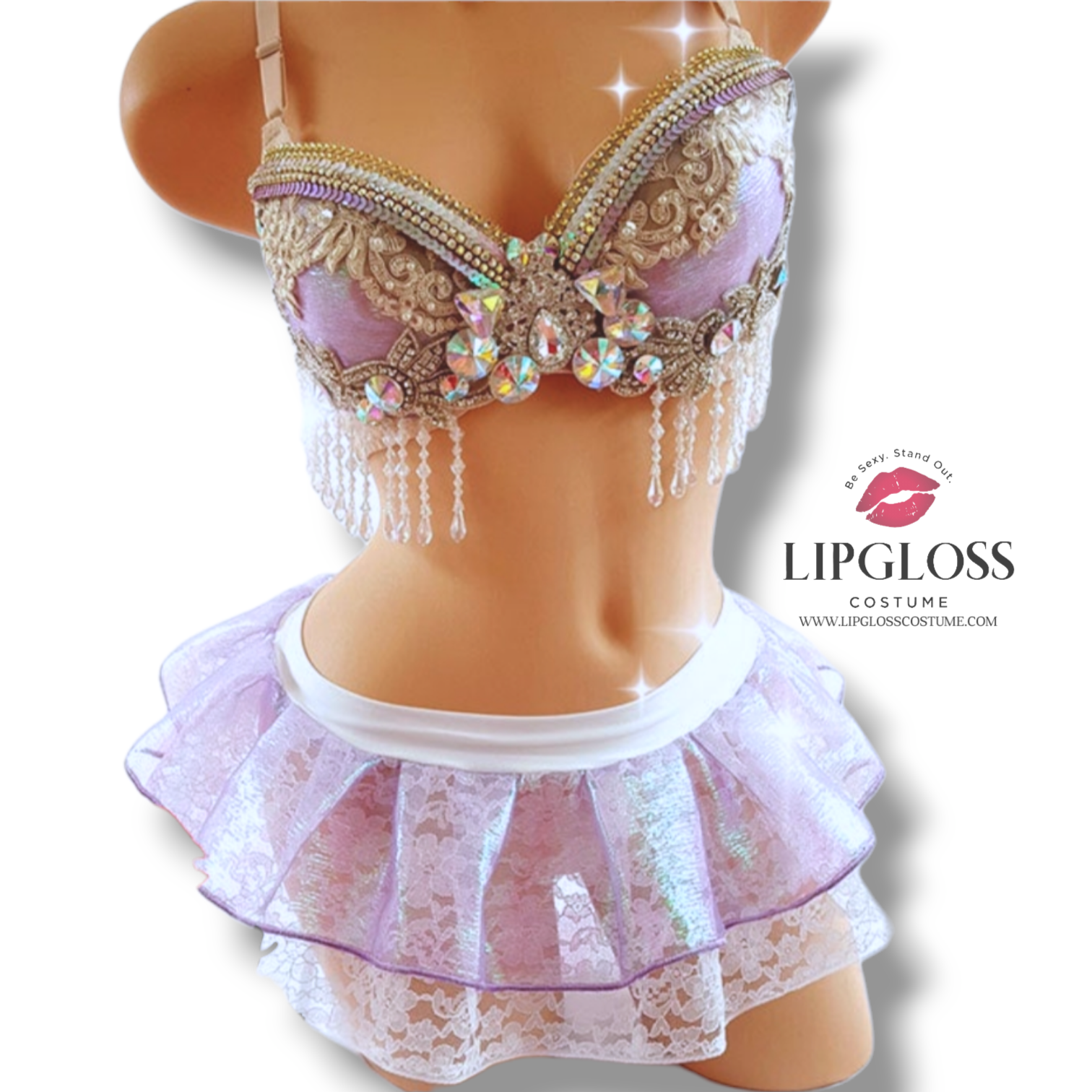 Sexy Lavender Rhinestone DanceWear
