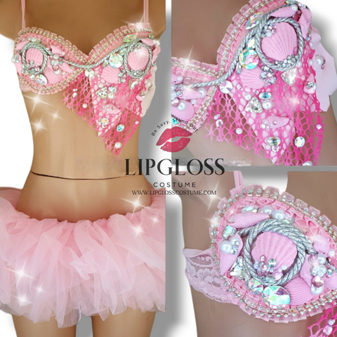 Sexy Pink Mermaid Costume with Tutu, Rave Costume Outfit For EDC,