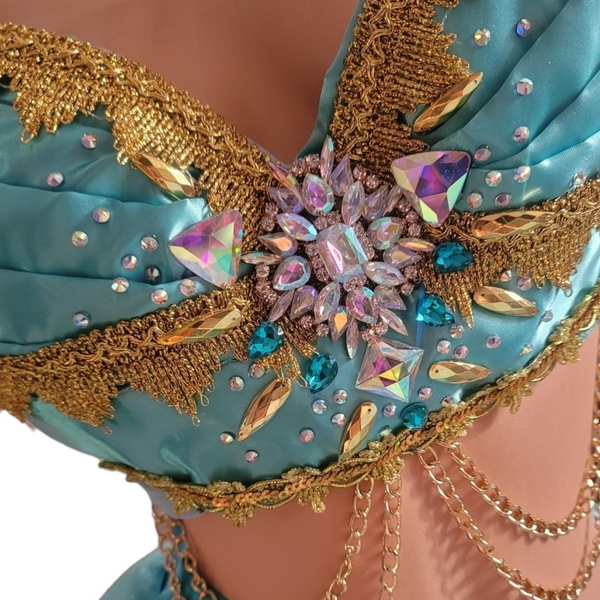 Ready to Ship Blue Gold Jasmine Princess, Sexy Goddess Costume