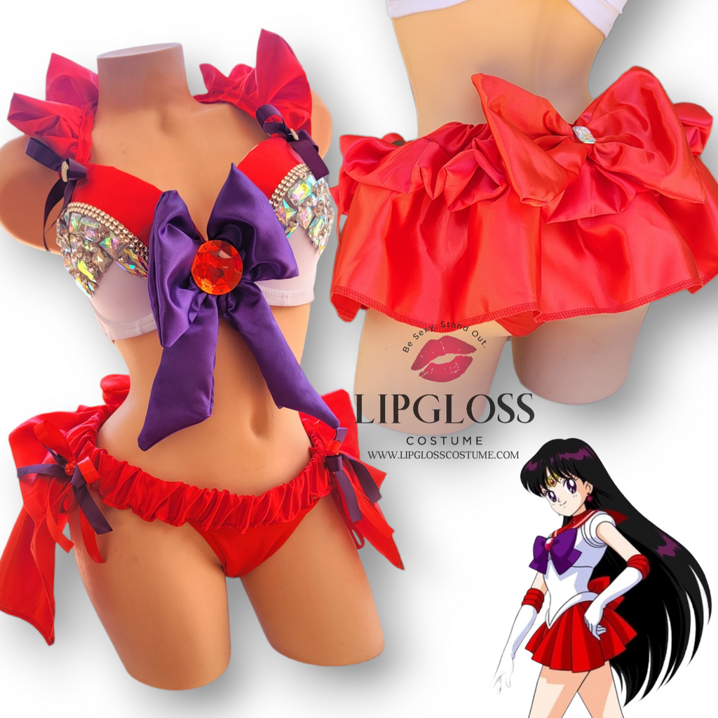 Sexy Sailor Mars Inspired Costume with bustle skirt Lipgloss Costume Sexy Sailor Mars Inspired Costume with bustle skirt Lipgloss Costume