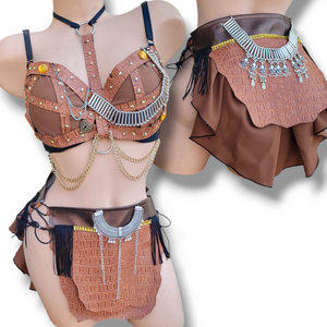 Ready to Ship Brown Black Mad Max Halloween Costume Top with Skirt Set