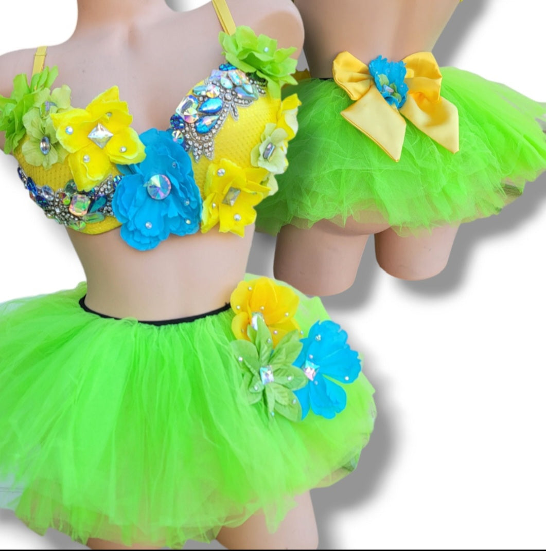 Ready to ship Neon Bright Yellow Green Rhinestone Fairy outfit