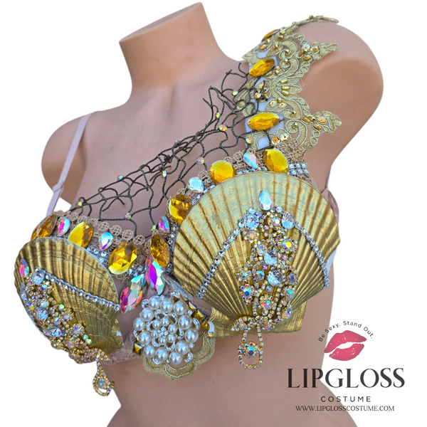 Ready to Ship Gold Mermaid Seashell Bra