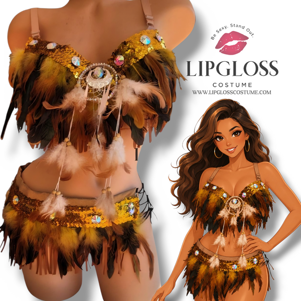 The Sexy Indian Dark Yellow Fringe Costume