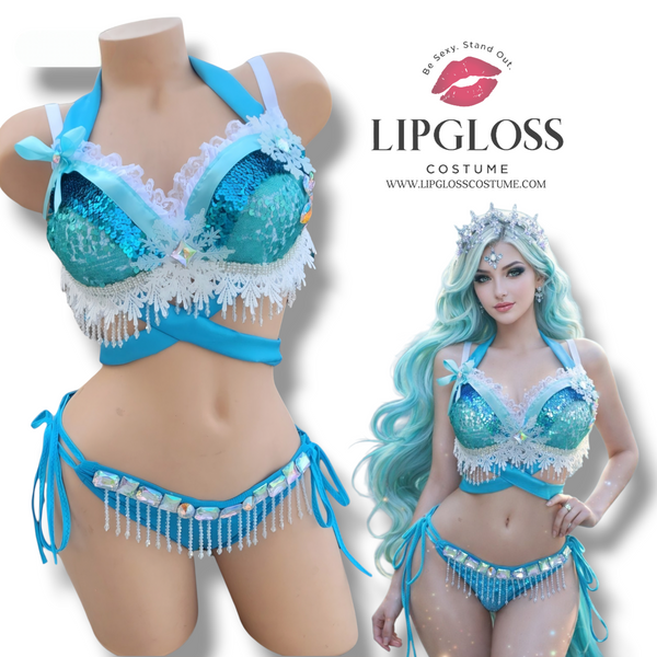 Snowflake Elsa Costume Women | Sequin Bralette Bikini Set