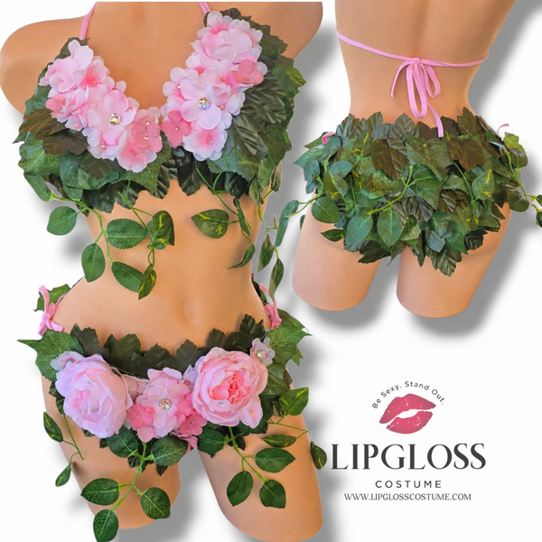 Pink Floral Leaf Two-Piece Costume Set | Mother Nature Forest Goddess Halloween & Festival Outfit for Women