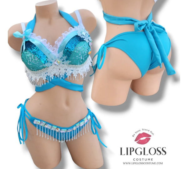 Snowflake Elsa Costume Women | Sequin Bralette Bikini Set