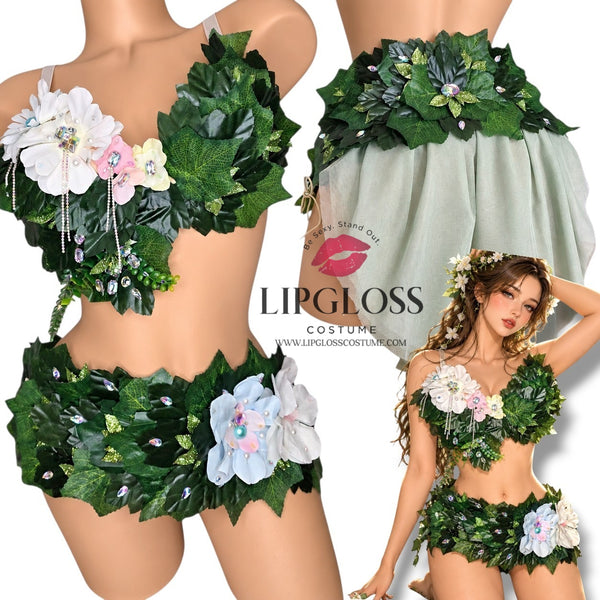 Forest Fairy Leaf Bra & Skirt Set | Woodland Mother Earth Flower Festival Costume