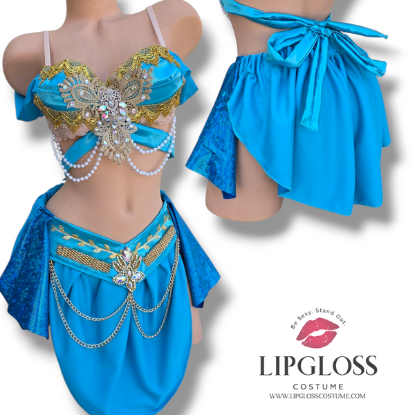 Blue Gold Jasmine Arabian Goddess Costume Women  | Egyptian Princess Belly Dance
