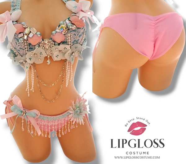 Pastel Mermaid Costume Set – Coquette Seashell Bra & Pink Fantasy Rave Outfit