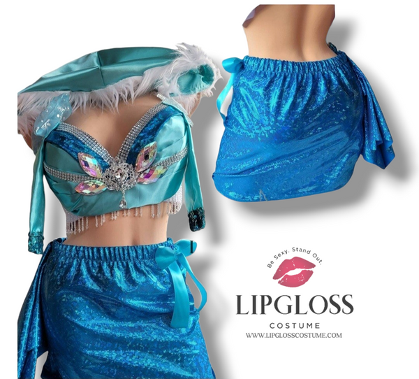 Ice Glace Pokewoman Costume Women | Anime Comicon Teal Sequin Bralette Skirt Set
