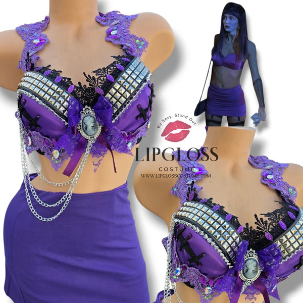 Sexy Frankenstein's Wife, Purple Ghost Ghoul,  Zombie Woman Costume, Gothic Vampire Purple Stud Bra Set,  Cameo Lace Halloween Costume