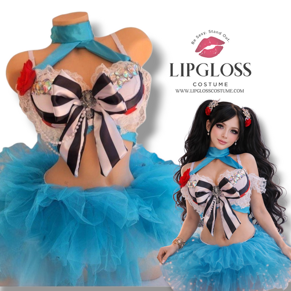 Alice in Wonderland Rave Outfit – Fantasy Princess Festival Costume with Blue Tutu Skirt