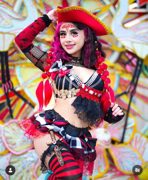 Sexy Gothic Skeleton Pirate Bra Skirt Set | Sugar Skull Dancer, Gothic Vampiress,