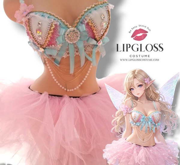 Sophie Pastel Crystal Rave Bra & Pink Tutu Set – Fairycore Festival Outfit