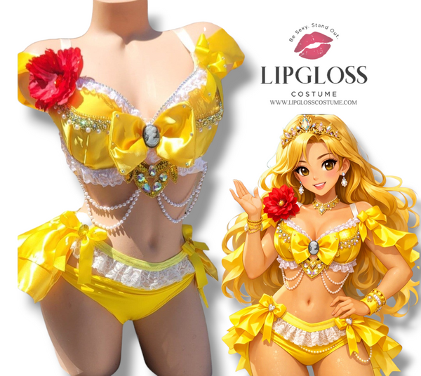 Yellow Princess Belle Festival Outfit – Luxury Fairy Rave Lingerie Set | Halloween & Cosplay Costume