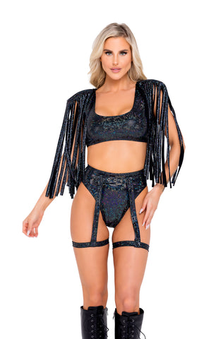 6073 - SHIMMER CROP TOP WITH FRINGE DETAIL