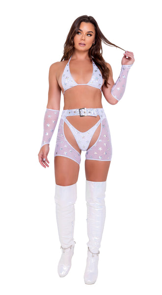 6083 - MESH WITH STARS PRINT CHAPS WITH BELT
