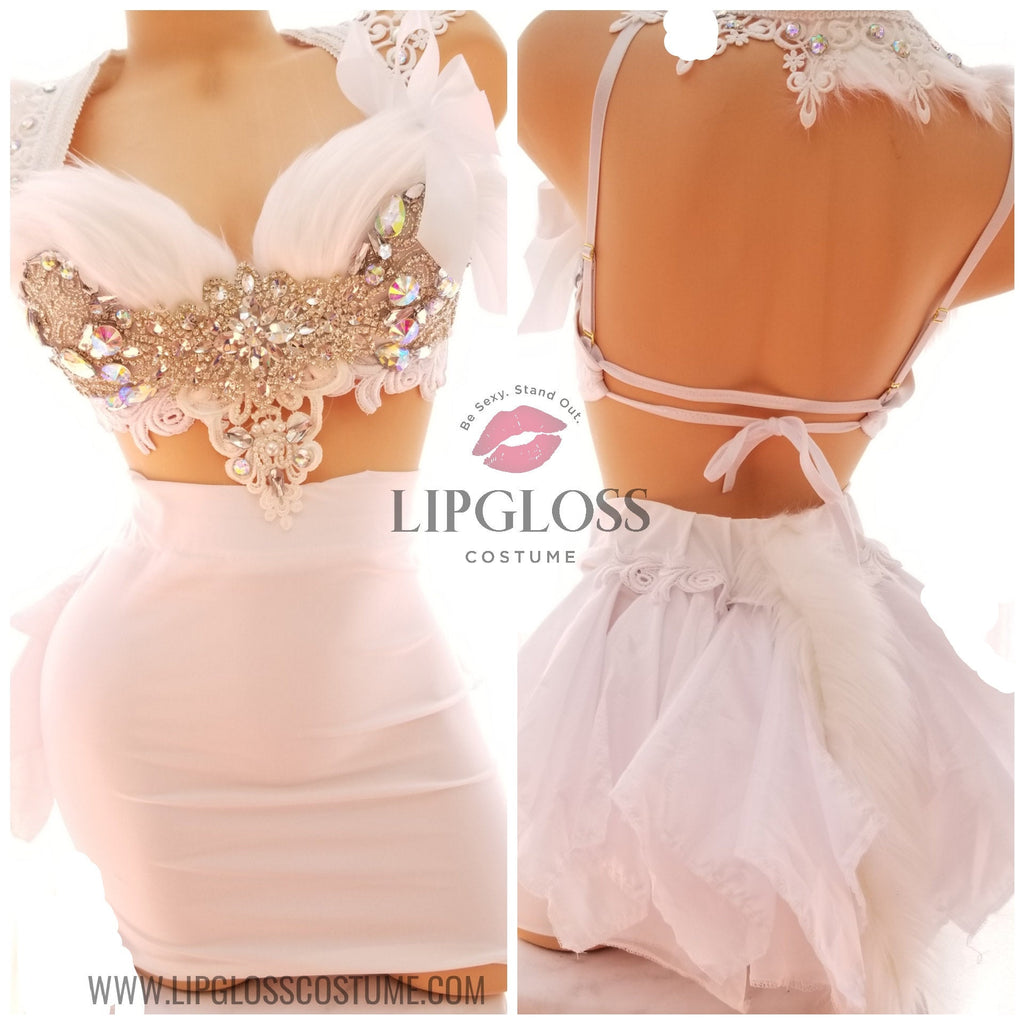 Sexy Winter White Artic Fox Costume Lipgloss Costume Sexy Winter White Artic Fox Costume Lipgloss Costume